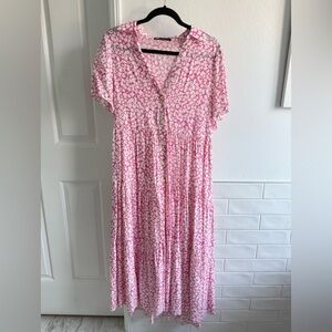 Zara Pink and White Floral Midi Dress size Small